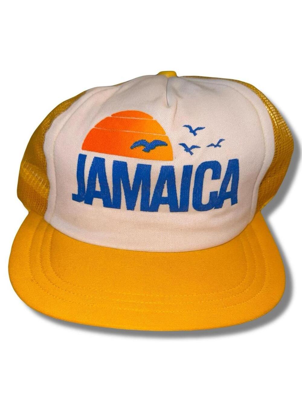 Vintage 80s / 90s Jamaica yellow trucker hat cap - Beach vacation summer wear